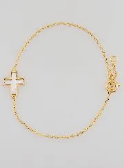 Gold-Plated Religious Bracelet with Mother-of-Pearl Cross