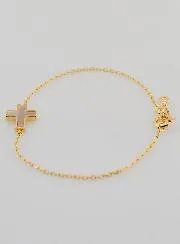 Gold-Plated Religious Bracelet with Mother-of-Pearl Cross