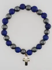 Bracelet with Cross - Hematite and Lapis Lazuli