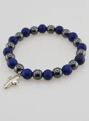 Bracelet with Cross - Hematite and Lapis Lazuli