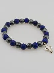 Bracelet with Cross - Hematite and Lapis Lazuli