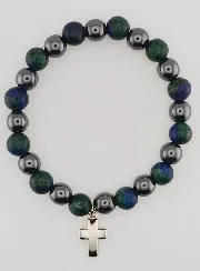 Bracelet with Cross - Hematite and Azurite