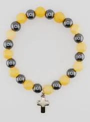 Bracelet with Cross - Hematite and Yellow Calcite