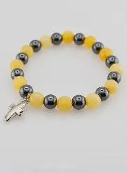 Bracelet with Cross - Hematite and Yellow Calcite