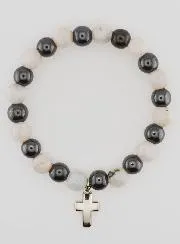 Bracelet with Cross - Hematite and Moonstone