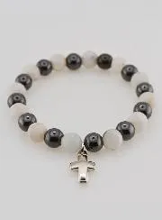 Bracelet with Cross - Hematite and Moonstone