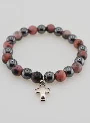 Bracelet with Cross - Hematite and Rhodonite