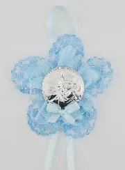 Christening Gift - Cradle Medal Blue Flower - Guardian Angel