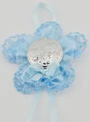 Christening Gift - Cradle Medal Blue Flower - Guardian Angel