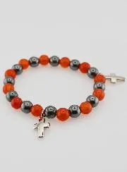 Bracelet with Cross - Hematite and Carnelian