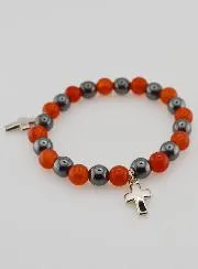 Bracelet with Cross - Hematite and Carnelian