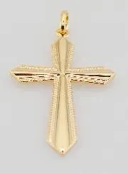 Gold-Plated Cross Pendant with Decorated Edges - 30mm