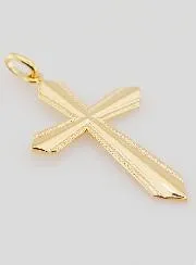 Gold-Plated Cross Pendant with Decorated Edges - 30mm