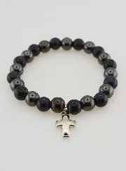 Bracelet with Cross - Hematite and Blue Sunstone