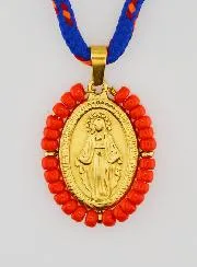 Cord Necklace Miraculous Medal and Red Beads