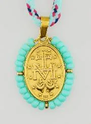 Cord Necklace Miraculous Medal with Green Beads