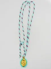 Cord Necklace Miraculous Medal with Green Beads