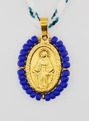 Miraculous Medal Blue Beads and Cord