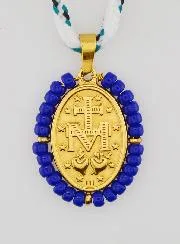 Miraculous Medal Blue Beads and Cord