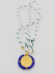Cord Necklace Miraculous Medal with Blue Beads