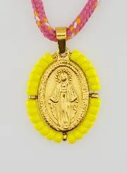 Miraculous Medal Yellow Beads and Cord