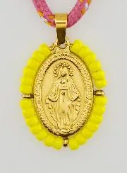Cord Necklace Miraculous Medal with Yellow Beads