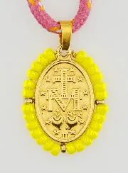 Cord Necklace Miraculous Medal with Yellow Beads