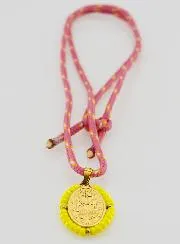 Cord Necklace Miraculous Medal with Yellow Beads