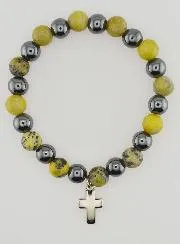 Bracelet with Cross - Hematite and Serpentine