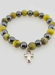 Bracelet with Cross - Hematite and Serpentine