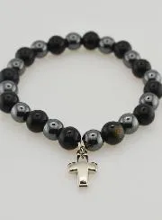 Bracelet with Cross - Hematite and Golden Obsidian