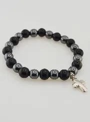 Bracelet with Cross - Hematite and Golden Obsidian
