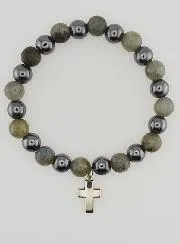 Bracelet with Cross - Hematite and Labradorite