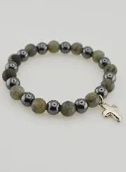Bracelet with Cross - Hematite and Labradorite