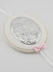Christening Gift Girl - Leather Cradle Medal Holy Family