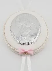 Christening Gift Girl - Leather Cradle Medal Virgin and Child