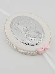 Christening Gift Girl - Leather Cradle Medal Virgin and Child
