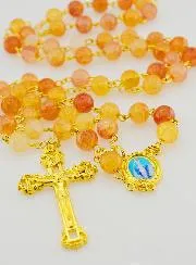 Miraculous Virgin Rosary with Glass Beads - Orange