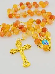 Orange Glass Bead Rosary - Miraculous Medal