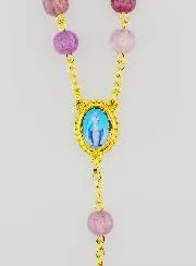 Miraculous Virgin Rosary with Glass Beads - Purple