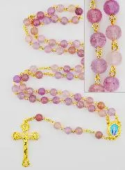 Rosary with Purple Glass Beads - Miraculous Virgin