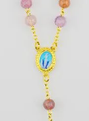 Rosary with Purple Glass Beads - Miraculous Virgin