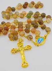 Brown Glass Bead Rosary - Miraculous Medal
