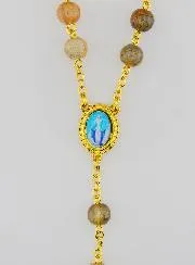 Brown Glass Bead Rosary - Miraculous Medal