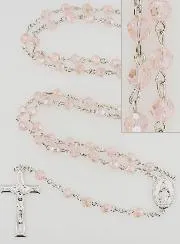 Faceted Pink Bead Rosary - Miraculous Medal
