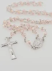 Faceted Pink Bead Rosary - Miraculous Medal