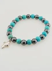Religious Bracelet with Cross - Hematite and Turquoise