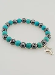 Religious Bracelet with Cross - Hematite and Turquoise