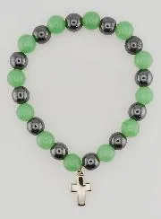 Religious Bracelet with Cross - Hematite and Aventurine