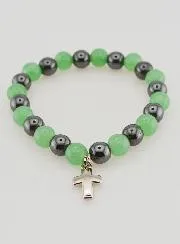 Religious Bracelet with Cross - Hematite and Aventurine